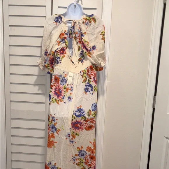Anthropologie Floral Maxi Dress - White, Blue, Orange - Picture 5 of 6